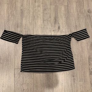 Black and white striped off the shoulder crop top